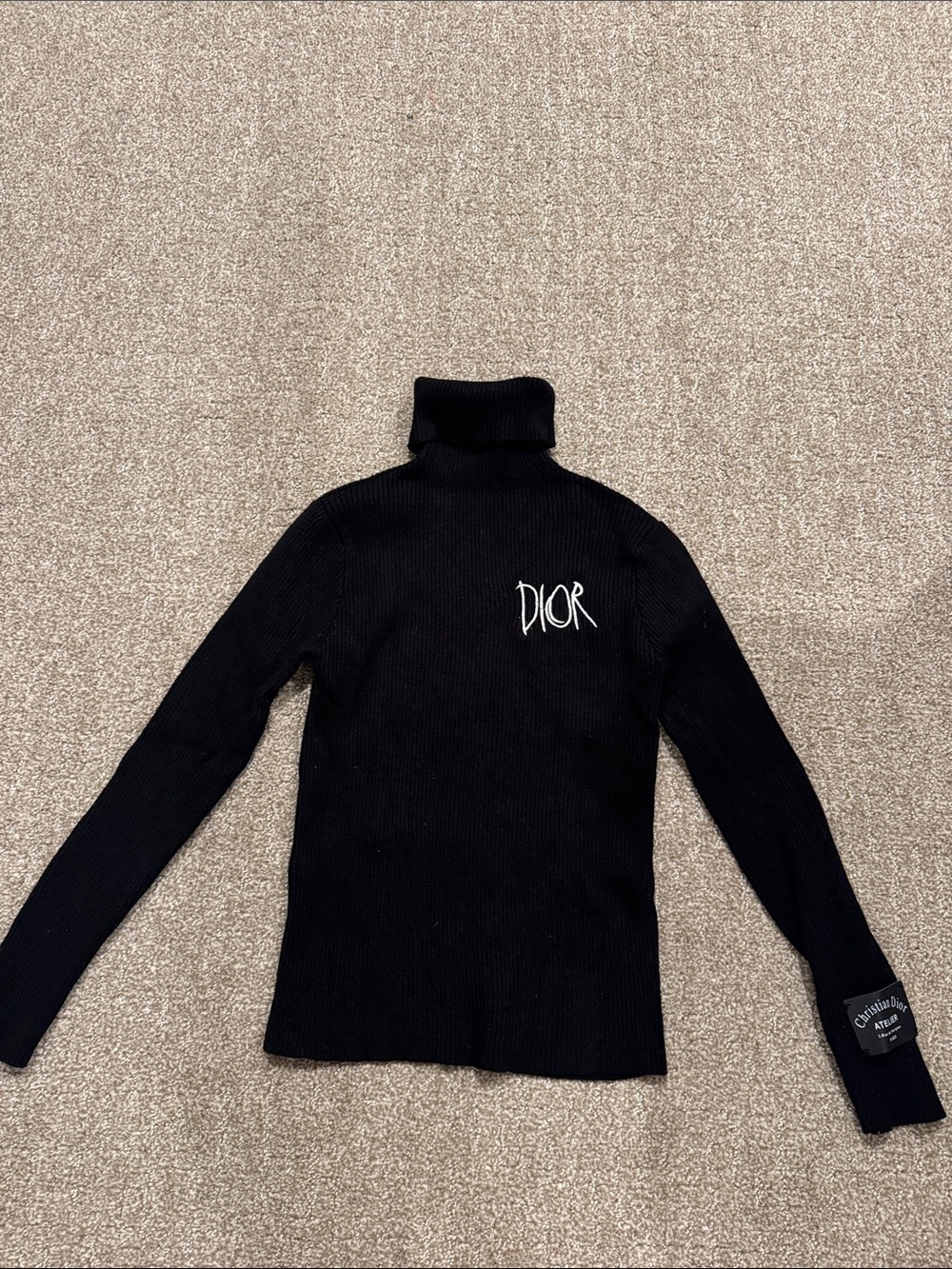 Vintage ! Dior Black Ribbed Turtleneck Sweater with Chest Logo